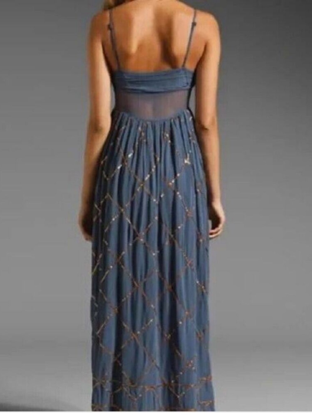 Free People Smoke & Mirrors Chiffon Embellished Maxi Dress size 10 RARE - Picture 2 of 13